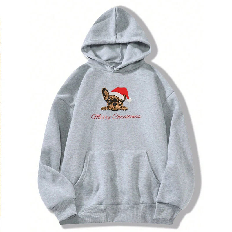Felpa con Cappuccio Personalizzata – Testa di Animale Domestico Ricamata con Cappello di Natale – Disponibile nelle Taglie per Bambini e Adulti, Regalo Perfetto per Amanti degli Animali