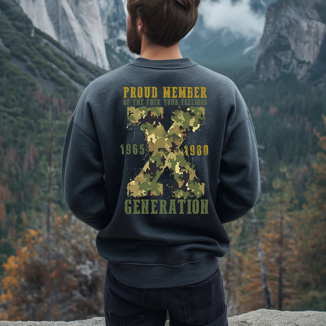 Generation X Camflauge Sweatshirt mit beidseitigem Aufdruck für das kundenspezifische Jahr