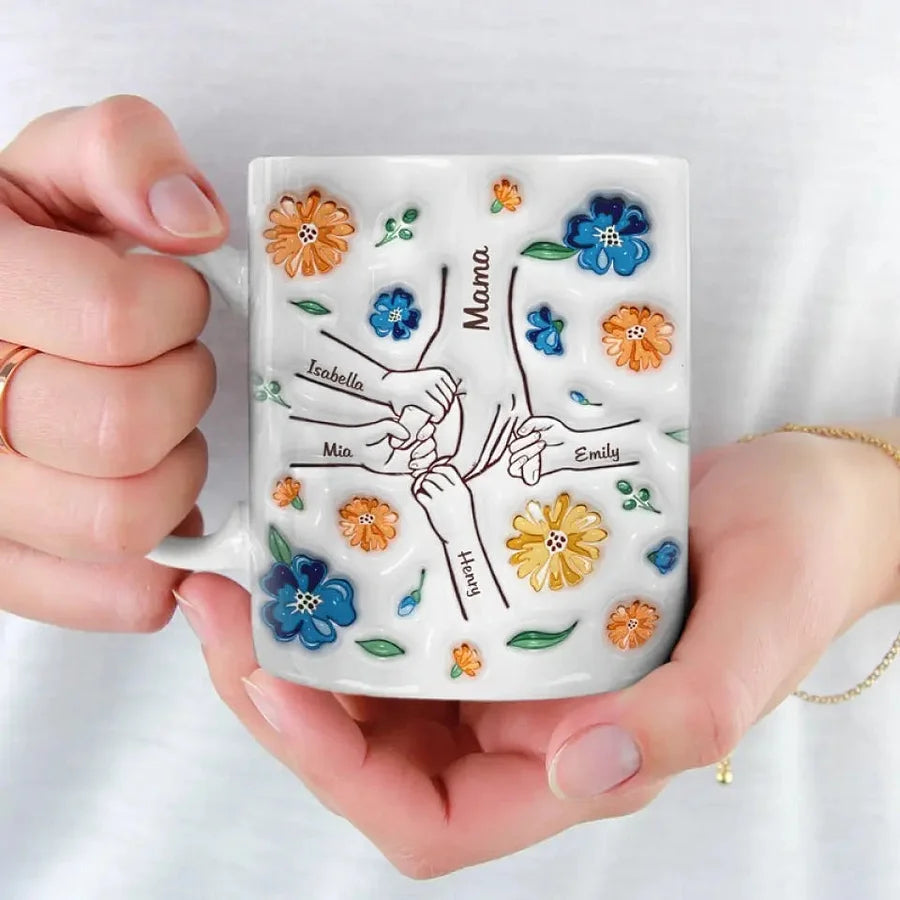 Hand in Hand I Will Always Protect You -Family Personalized Custom 3D Inflated Effect Printed Mug - Mother's Day, Gift For Mom, Grandma