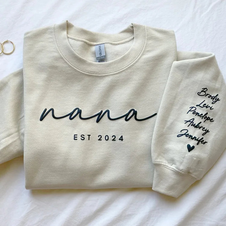 Benutzerdefiniertes Sweatshirt mit Puff-Print, Est Year, mit Kindernamen auf dem Ärmel