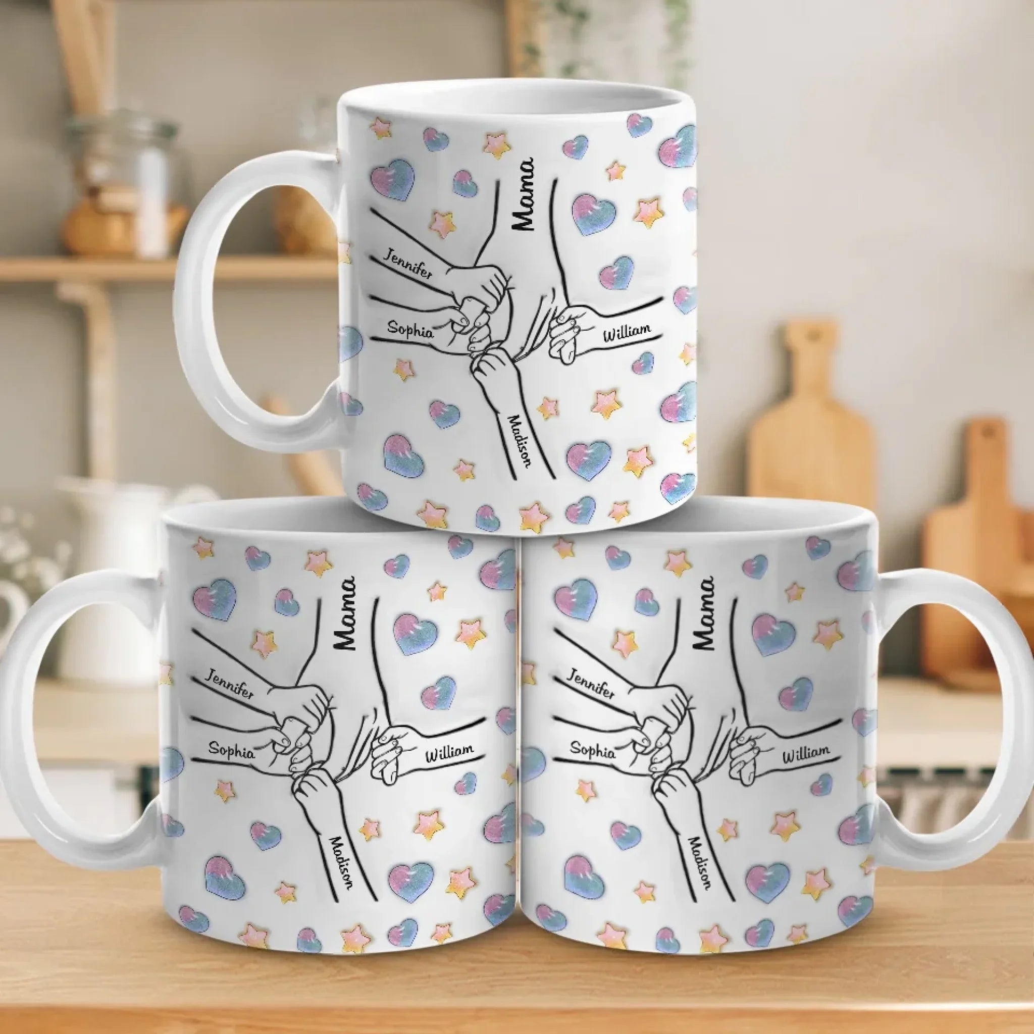 Tenere per sempre l'amore di mamma - Tazza personalizzata familiare con effetto gonfiato 3D stampato - Regalo per la festa della mamma per mamma, nonna