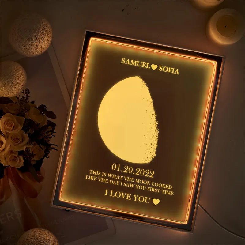 Lampe cadre miroir veilleuse personnalisée phases de lune et noms Cadeaux pour la maison