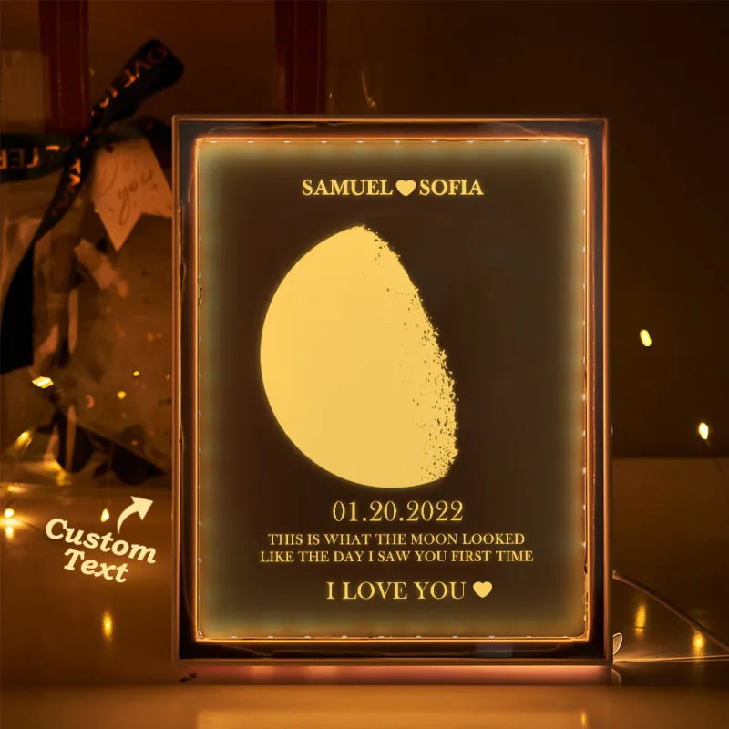 Lampe cadre miroir veilleuse personnalisée phases de lune et noms Cadeaux pour la maison
