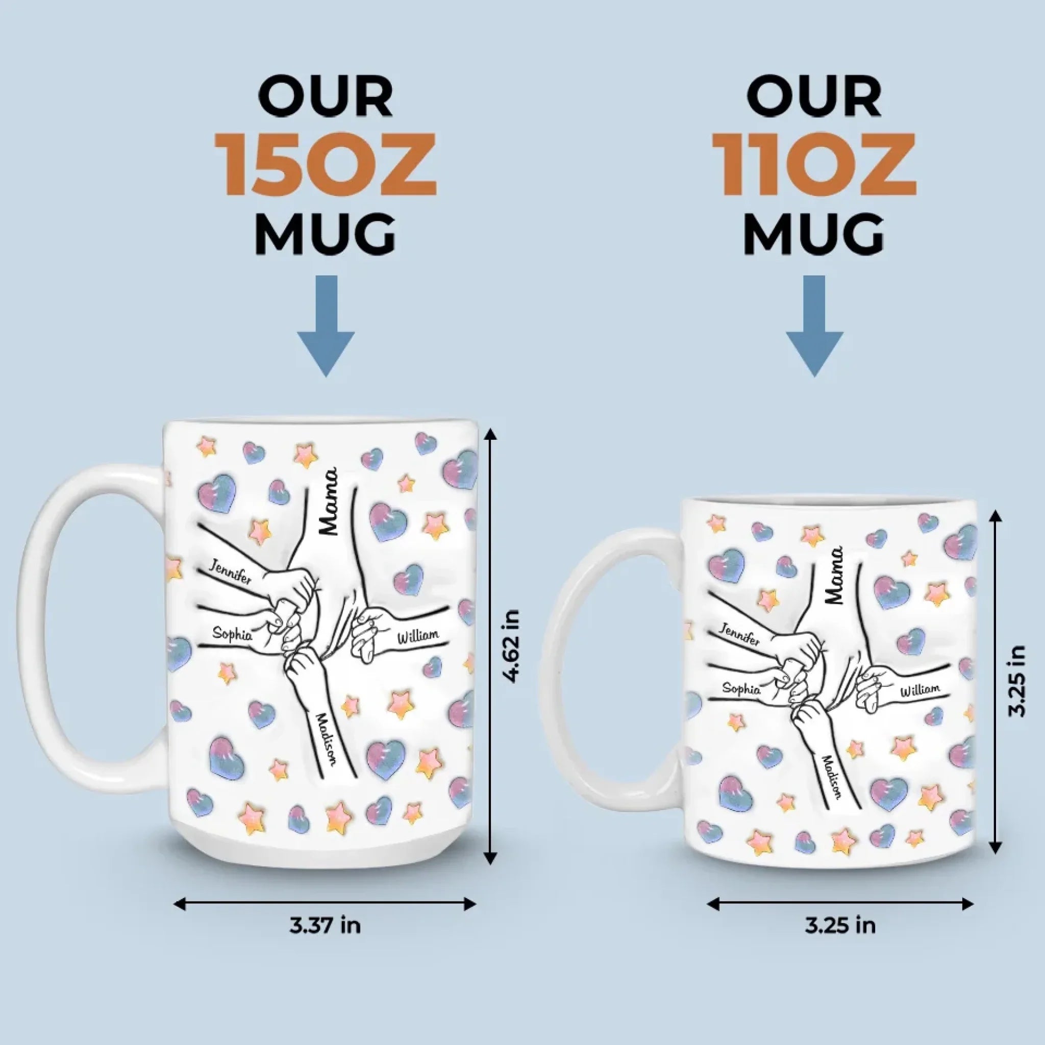 Tenere per sempre l'amore di mamma - Tazza personalizzata familiare con effetto gonfiato 3D stampato - Regalo per la festa della mamma per mamma, nonna