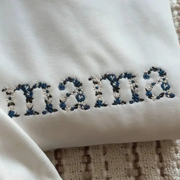 Weihnachts-Sweatshirt mit Blumen-Mama-Stickerei