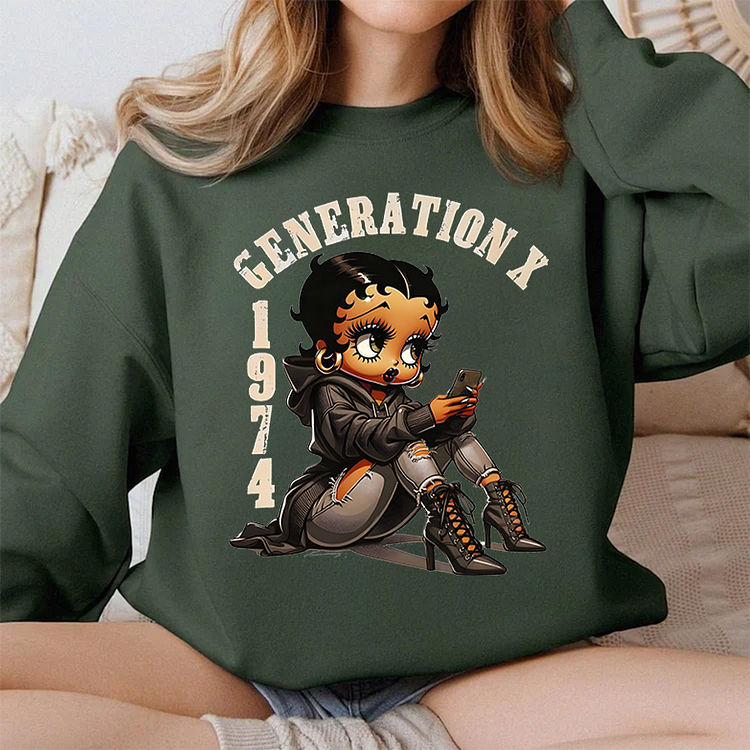 Betty Boop con sudadera con capucha marrón, camiseta Generation X, sudadera