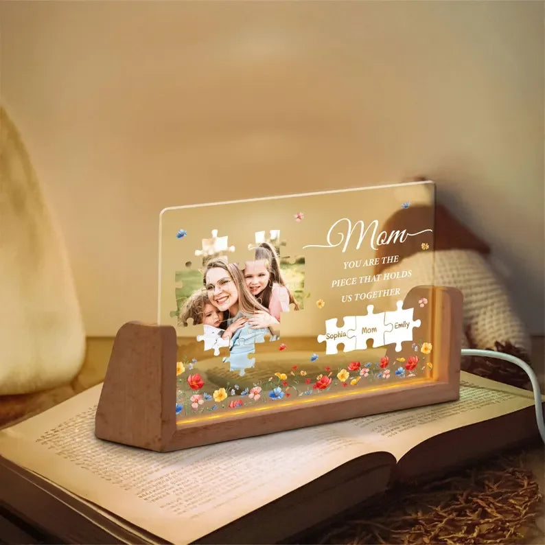 Du bist das Stück, das uns zusammenhält – Personalisiertes Puzzle-Nachtlicht – Perfektes Geschenk für Mama