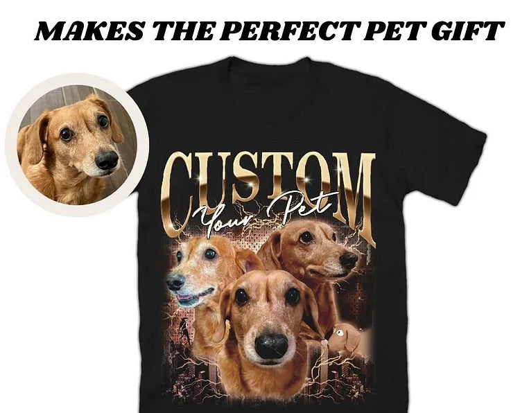 T-shirt Vintage Photo Personnalisé - Impression Personnalisée Vintage Hip Hop Sweatshirt Vintage pour Animaux - Cadeau pour Amoureux des Animaux