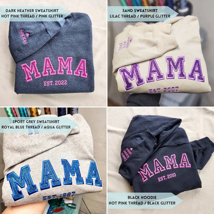 Sweat-shirt Mama brodé personnalisé avec les noms des enfants sur la manche