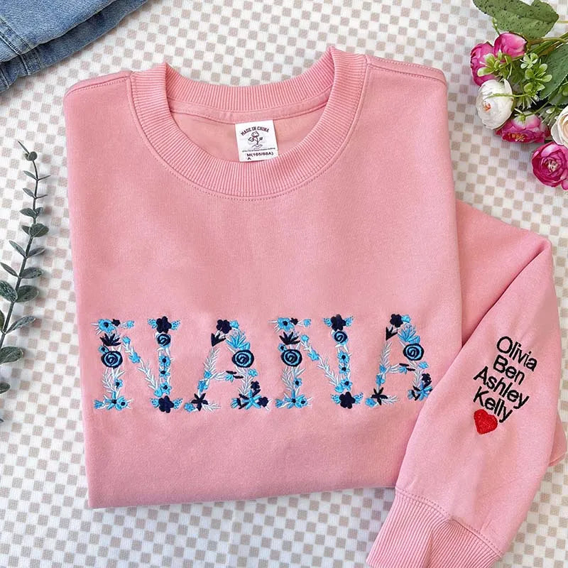 Weihnachts-Sweatshirt mit Blumen-Mama-Stickerei
