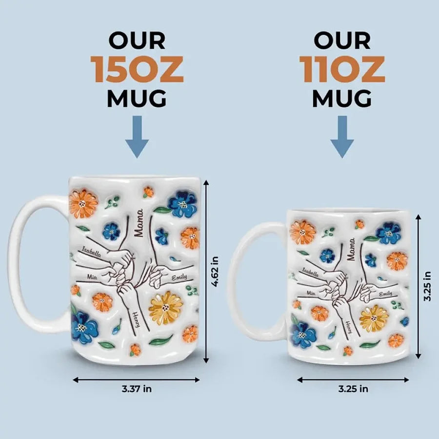 Hand in Hand I Will Always Protect You -Family Personalized Custom 3D Inflated Effect Printed Mug - Mother's Day, Gift For Mom, Grandma