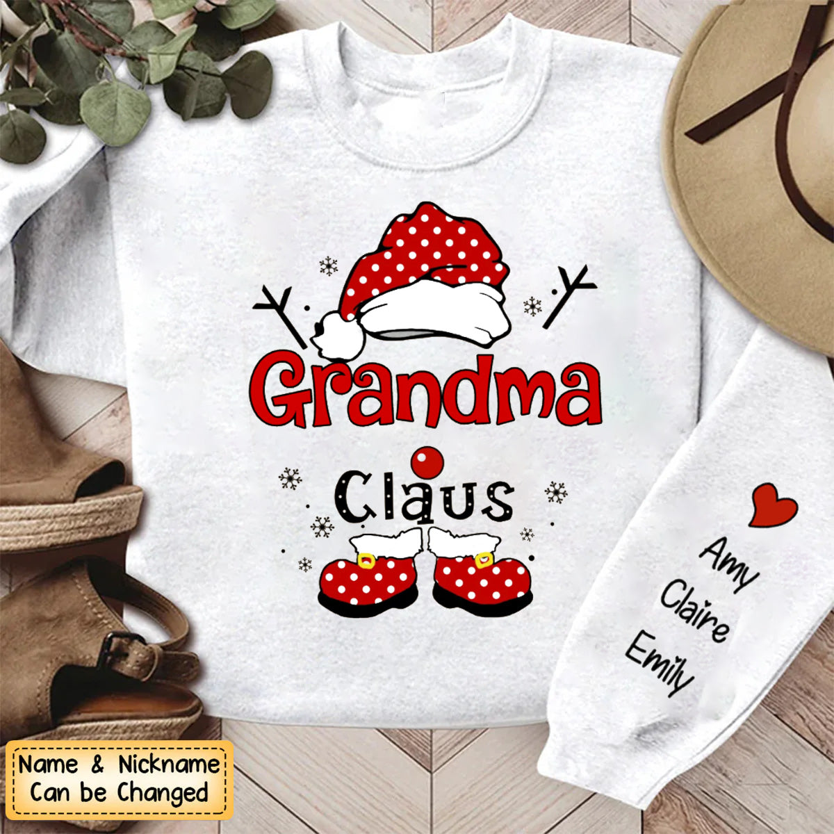 Felpa personalizzata Natale Nonna Claus Fiocco di Neve