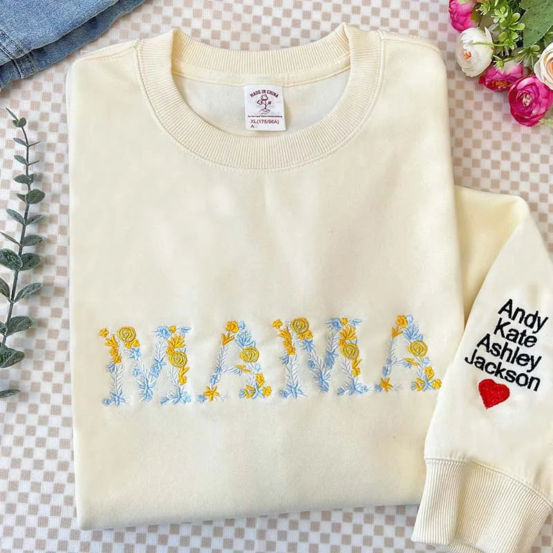 Weihnachts-Sweatshirt mit Blumen-Mama-Stickerei