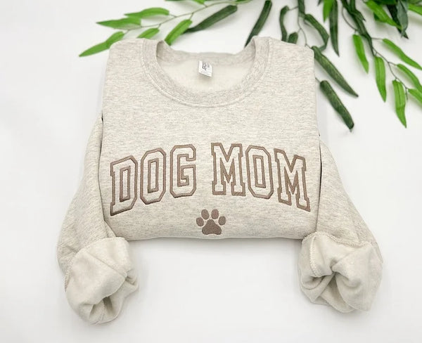Embroidered Dog Mom Sweatshirt & Hoodie with Paw Print – Mother's Day Gift