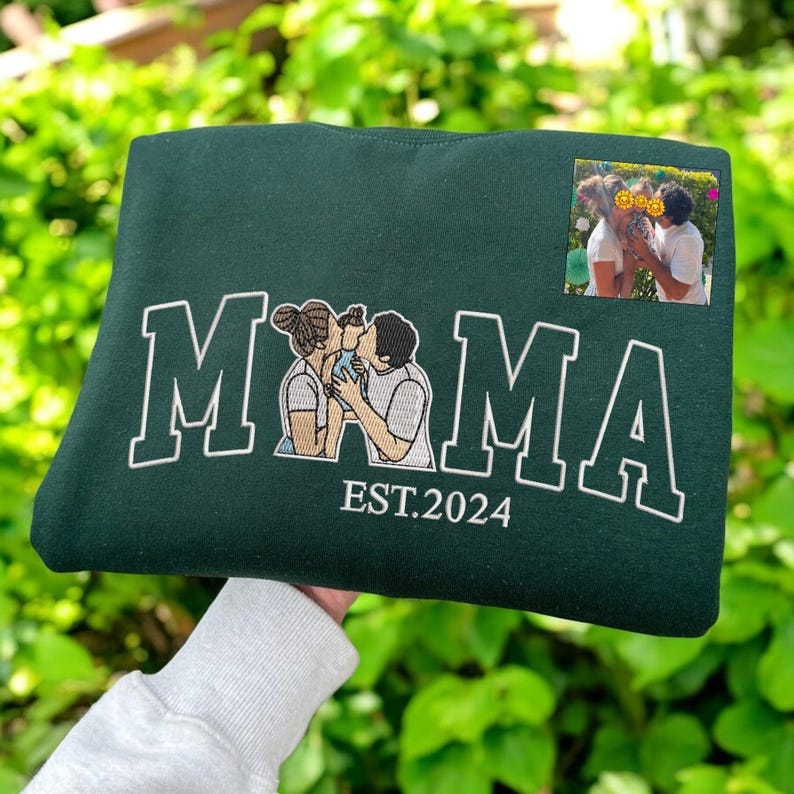 Sweatshirt Mama avec photo, hoodie personnalisé brodé Portrait de Mama et enfants, chemise Varsity