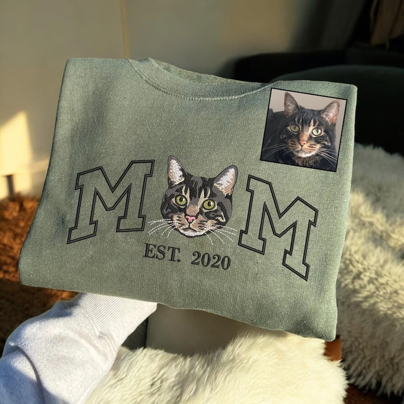 Sweatshirt Mama avec photo, hoodie personnalisé brodé Portrait de Mama et enfants, chemise Varsity