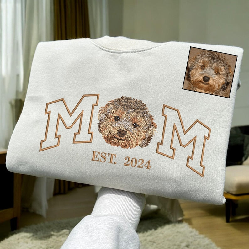Sweatshirt Mama avec photo, hoodie personnalisé brodé Portrait de Mama et enfants, chemise Varsity