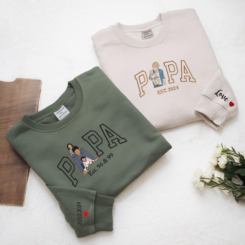 Sweatshirt Mama avec photo, hoodie personnalisé brodé Portrait de Mama et enfants, chemise Varsity