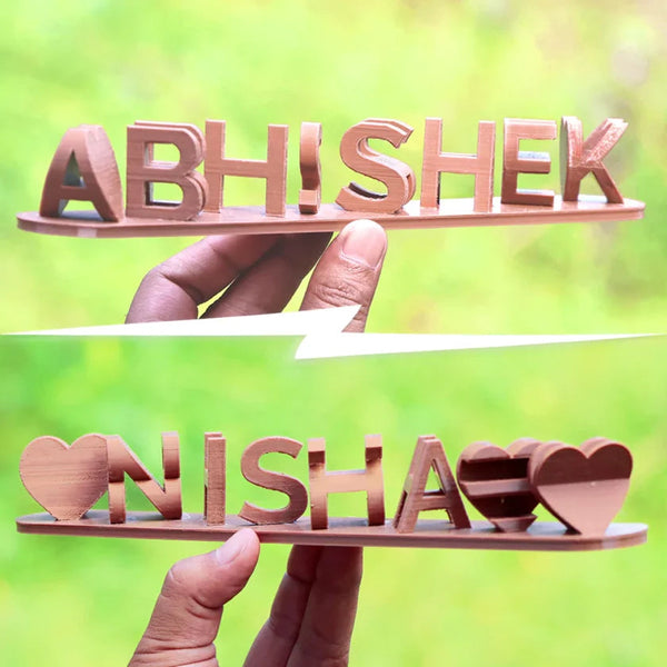 Custom 3D Dual Name Plank with Heart – Solid Color