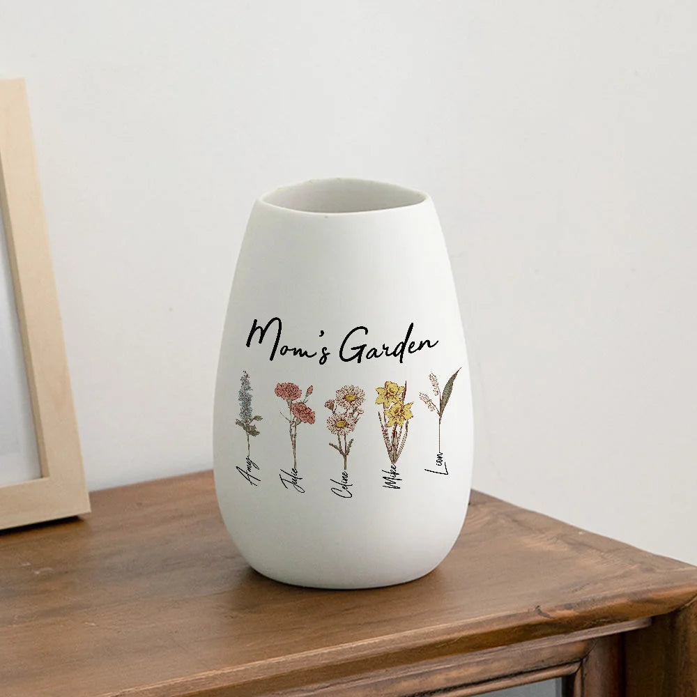 Personalisierte Vase mit Geburtsmonatsblume für Mama Oma