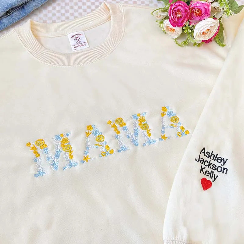 Weihnachts-Sweatshirt mit Blumen-Mama-Stickerei