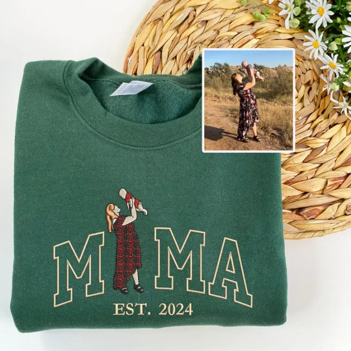 Felpa Mom/Mum con Foto, Felpa con Cappuccio Ricamata Personalizzata Ritratto di Mama e Bambini, Regalo per Mom Mum Mama Mommy