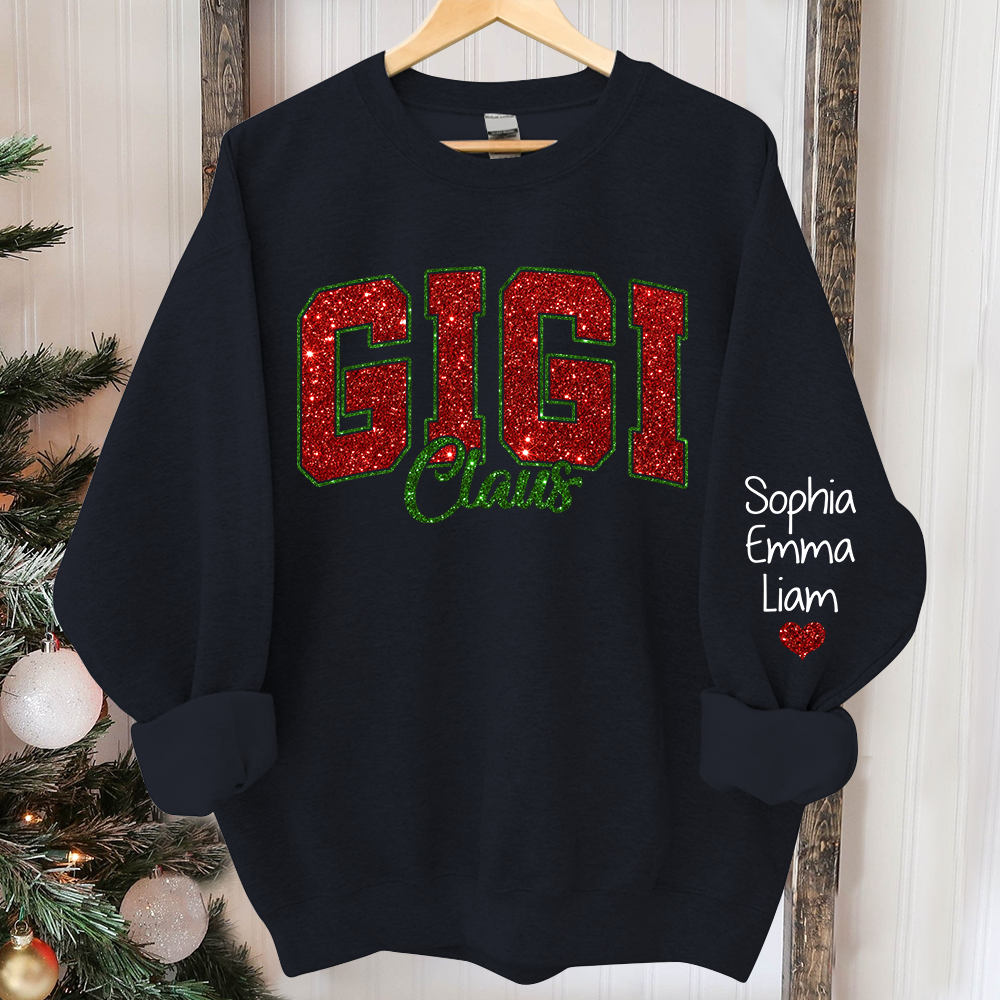[Online-Vorschau] Glitzer-Gigi-Claus-Weihnachts-Sweatshirt mit Enkelkindern, benutzerdefinierter Glitzer-Oma-Spitzname-Sweatshirt-Hoodie