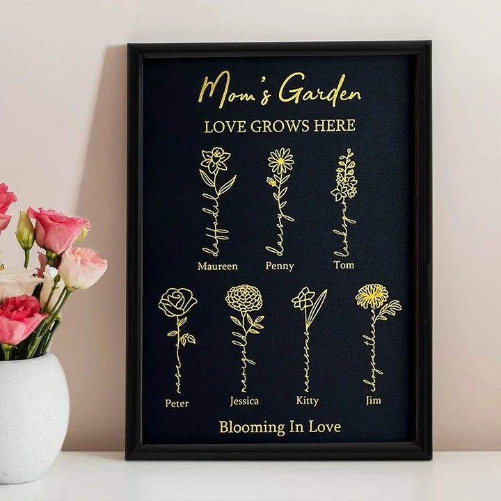 ⭐️Cadre personnalisé en feuille d'or avec fleur de naissance