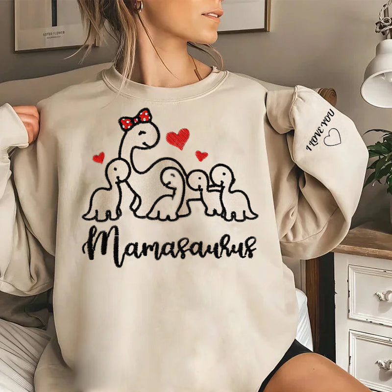 Felpa con Cuore Mamasaurus Ricamato - Regalo per la Festa della Mamma