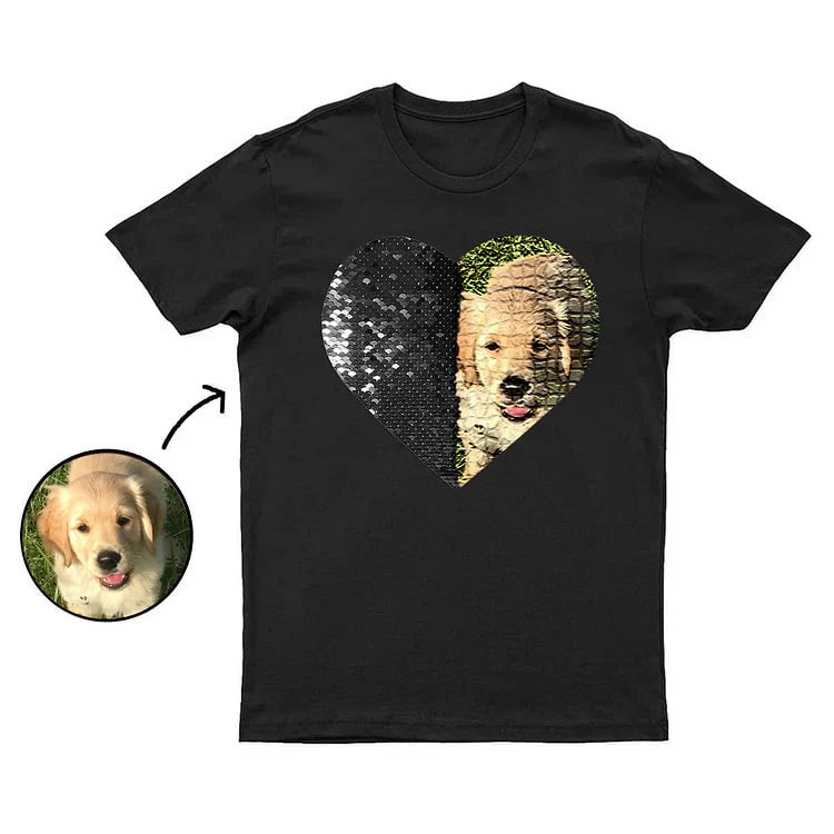 Maglietta personalizzata con paillettes reversibili e foto del tuo animale domestico