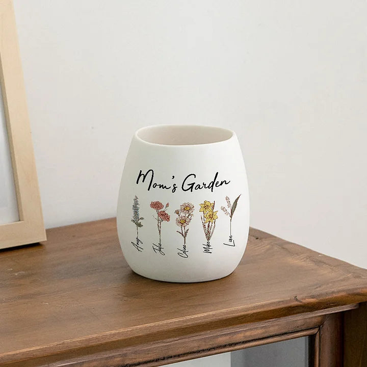 Personalisierte Vase mit Geburtsmonatsblume für Mama Oma