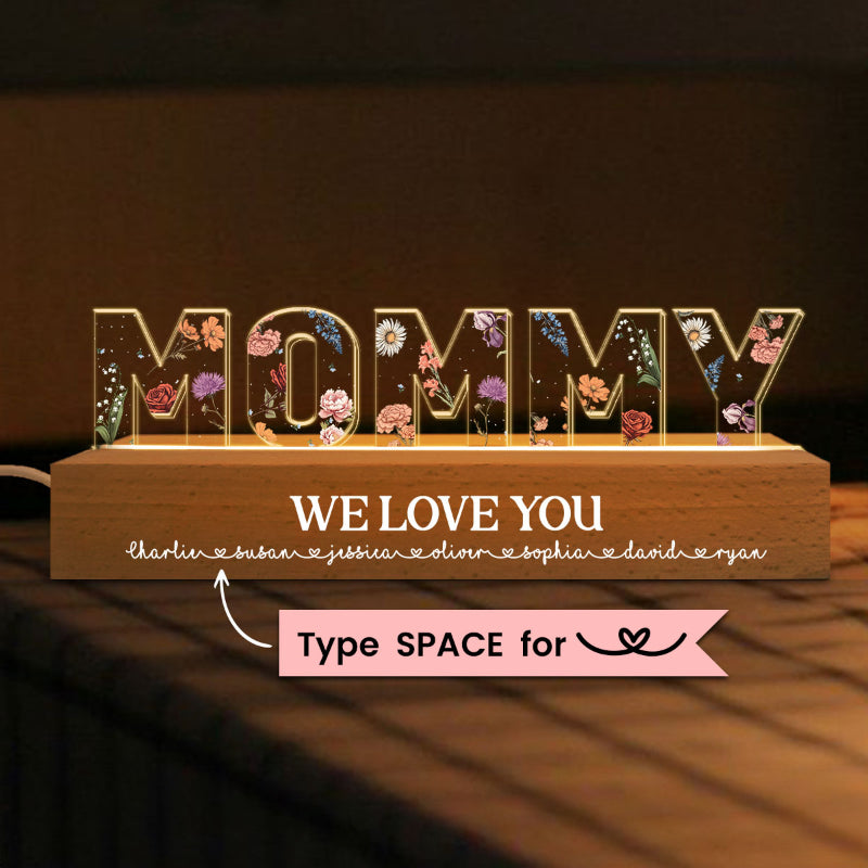 Lampe de nuit LED personnalisée avec fleur du mois de naissance - Cadeau pour maman