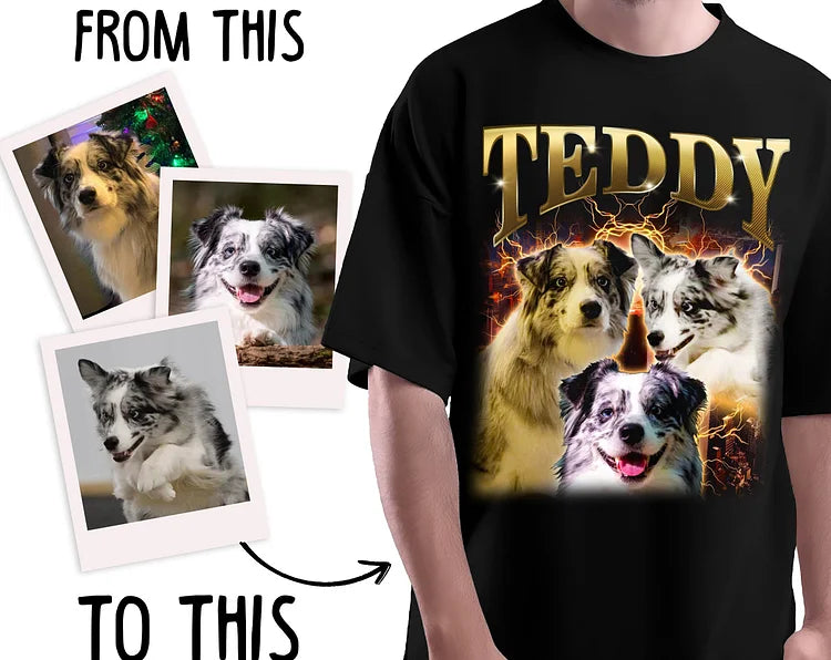 T-shirt Vintage Photo Personnalisé - Impression Personnalisée Vintage Hip Hop Sweatshirt Vintage pour Animaux - Cadeau pour Amoureux des Animaux
