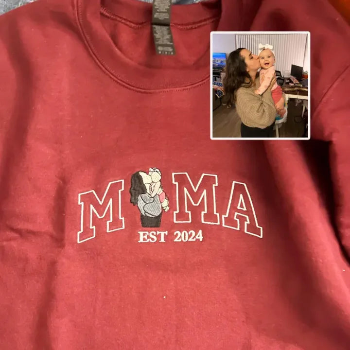 Felpa Mom/Mum con Foto, Felpa con Cappuccio Ricamata Personalizzata Ritratto di Mama e Bambini, Regalo per Mom Mum Mama Mommy