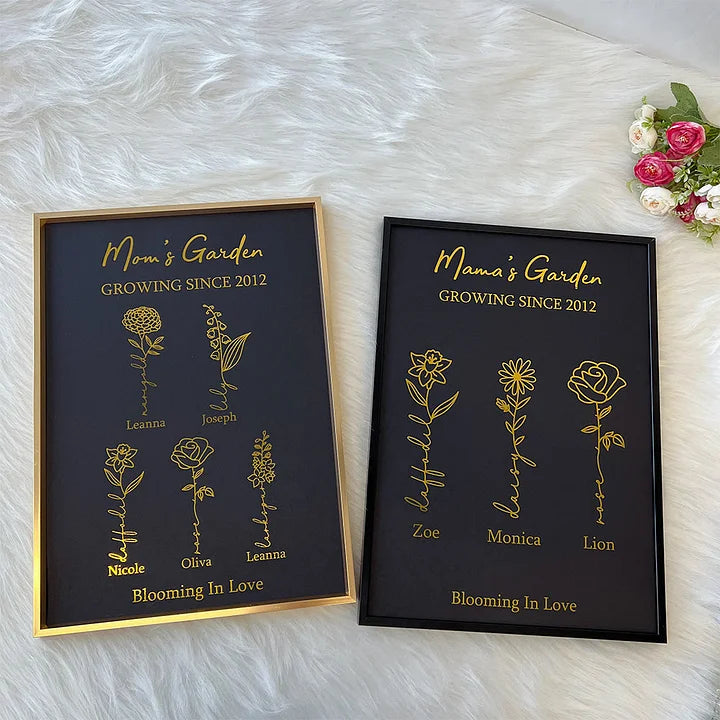 ⭐️Cadre personnalisé en feuille d'or avec fleur de naissance