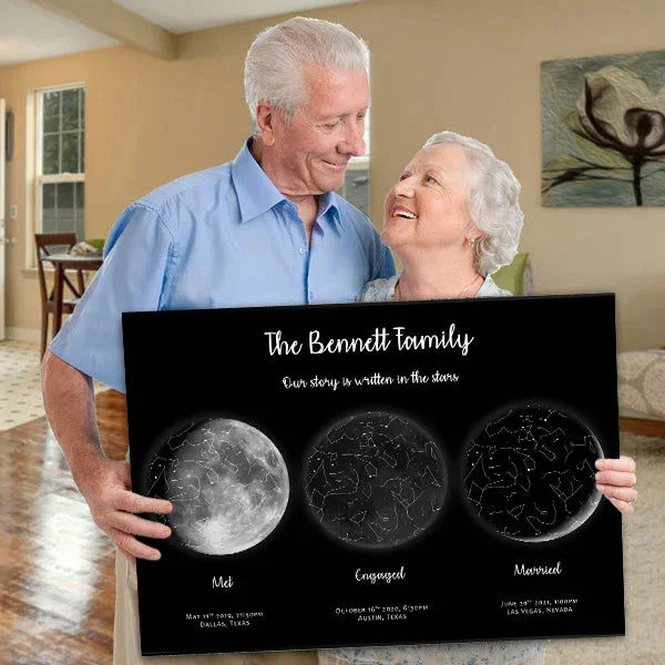 🎁 Regalo Especial para el Día de la Madre 🌔 Regalo Familiar Personalizado de Aniversario Especial con Cielo Nocturno de Luna - Universo de Mamá, Luna de Papá