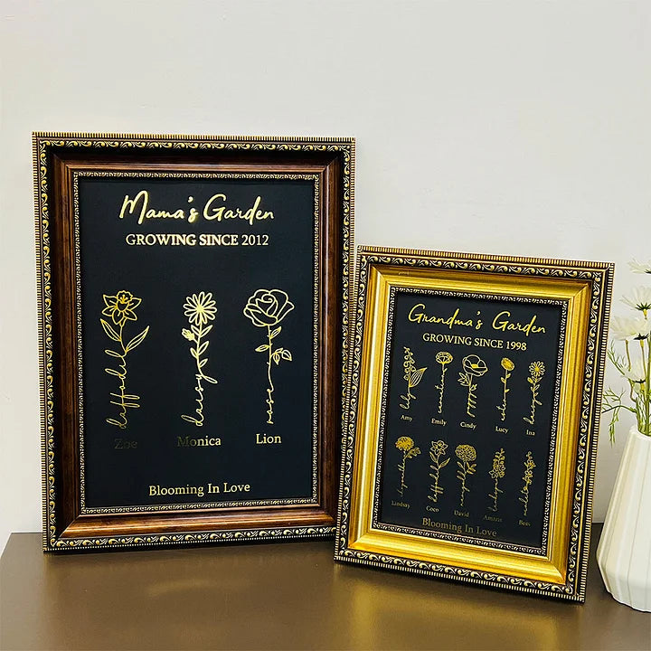 ⭐️Cadre personnalisé en feuille d'or avec fleur de naissance