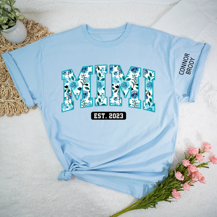 Mimi Floral 4 Shirt, Personalisiertes Mimi und Kinder, Muttertagsgeschenk T-Shirt - Individuelles Geschenk