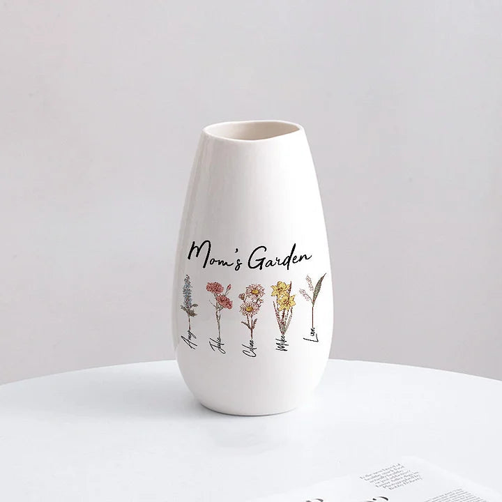 Personalisierte Vase mit Geburtsmonatsblume für Mama Oma