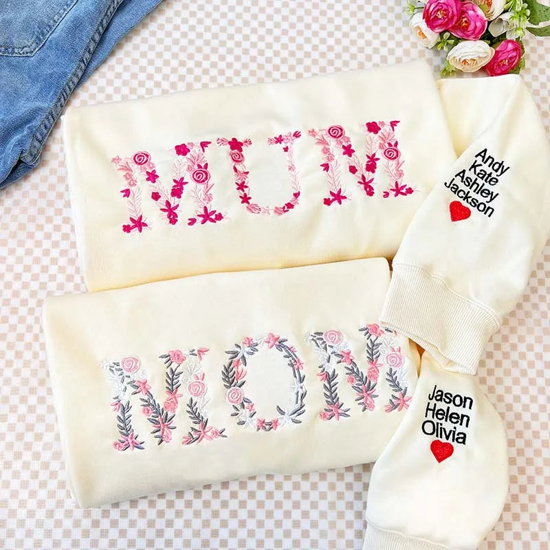 Weihnachts-Sweatshirt mit Blumen-Mama-Stickerei