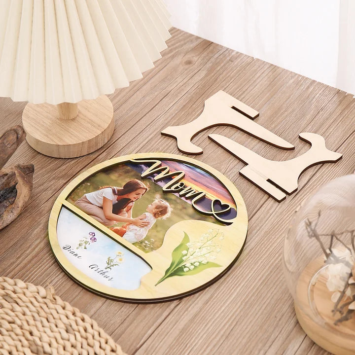 Plaque en bois photo personnalisée Fleurs de naissance personnalisées & Noms Panneau en bois avec support Cadeaux pour maman