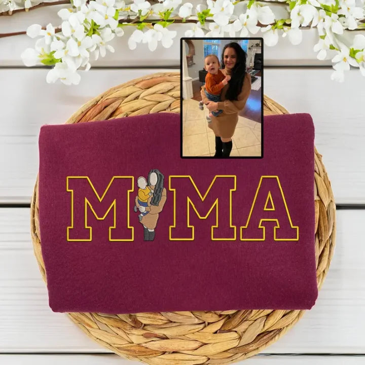 Felpa Mom/Mum con Foto, Felpa con Cappuccio Ricamata Personalizzata Ritratto di Mama e Bambini, Regalo per Mom Mum Mama Mommy