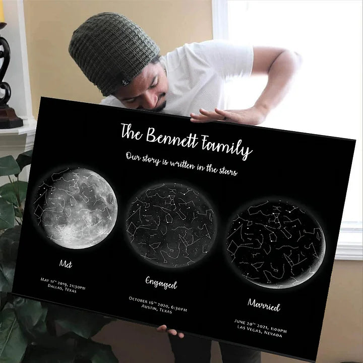 🎁 Regalo Especial para el Día de la Madre 🌔 Regalo Familiar Personalizado de Aniversario Especial con Cielo Nocturno de Luna - Universo de Mamá, Luna de Papá