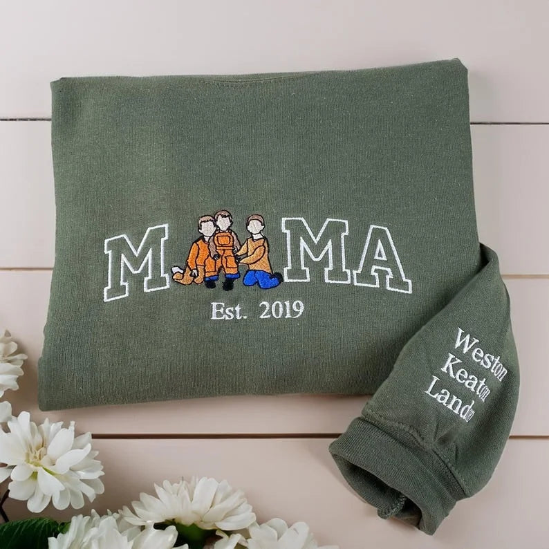 Sweatshirt à portrait photo brodé personnalisé - Sweatshirt personnalisé pour maman - Cadeau pour maman