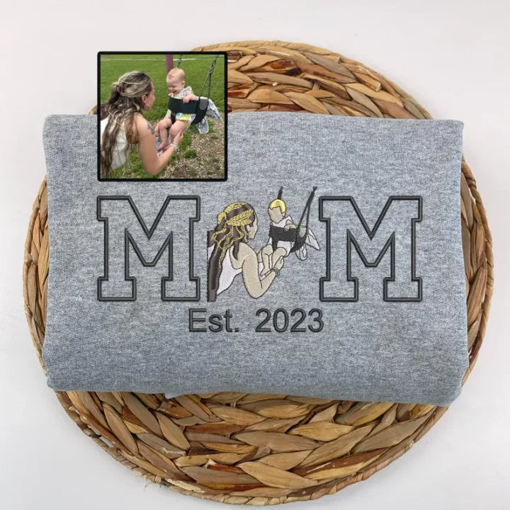 Felpa Mom/Mum con Foto, Felpa con Cappuccio Ricamata Personalizzata Ritratto di Mama e Bambini, Regalo per Mom Mum Mama Mommy