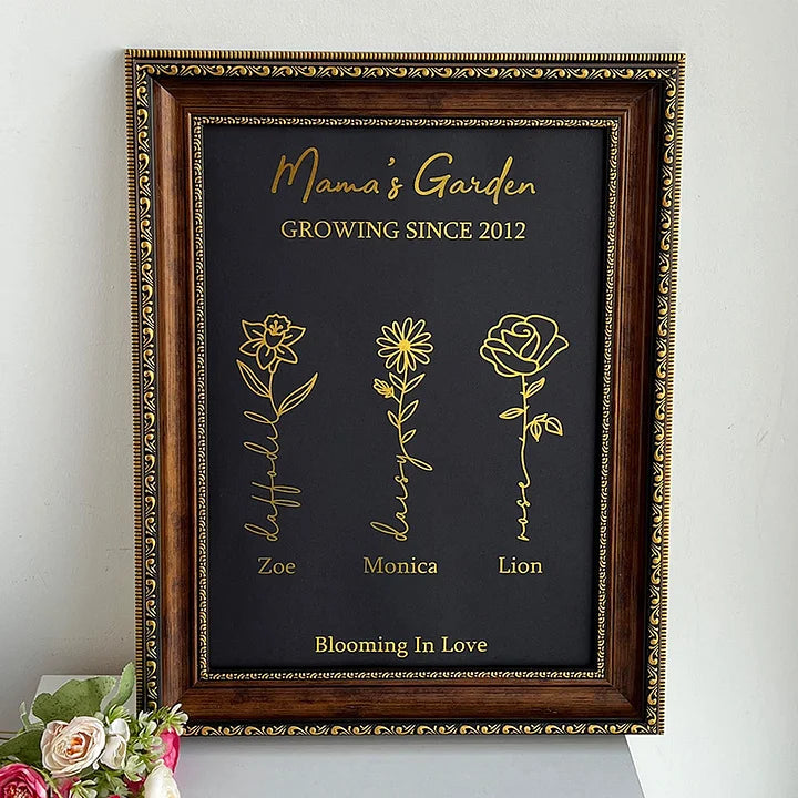 ⭐️Cadre personnalisé en feuille d'or avec fleur de naissance