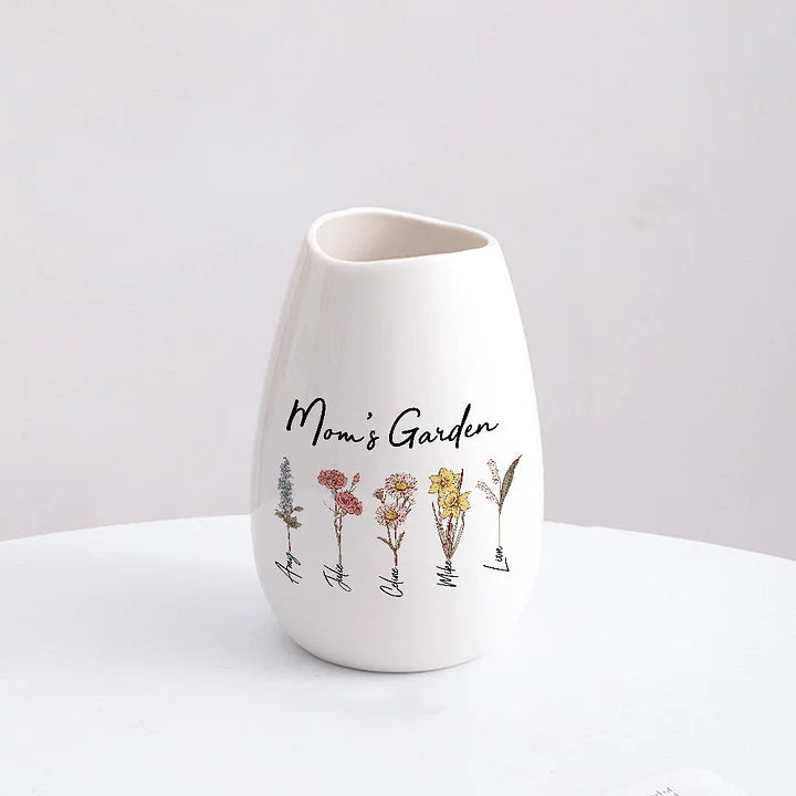 Personalisierte Vase mit Geburtsmonatsblume für Mama Oma
