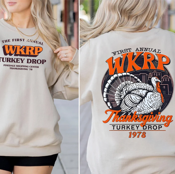 Turkey Thanksgiving Day T Shirt for Women WKRP Turkey Drop Vintage T Shirts Funny Novelty Tv Tops Blouse Tees