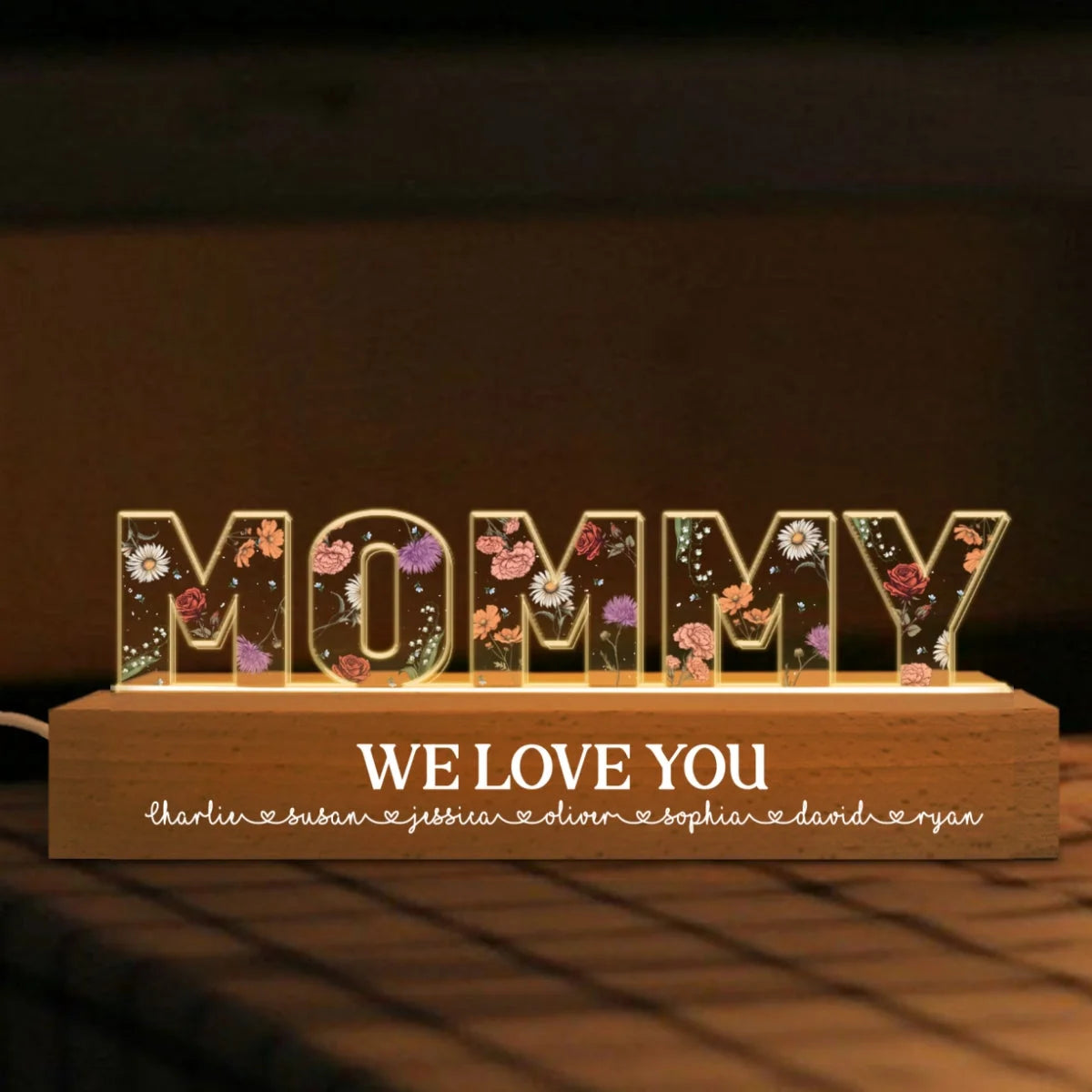 Lampe de nuit LED personnalisée avec fleur du mois de naissance - Cadeau pour maman