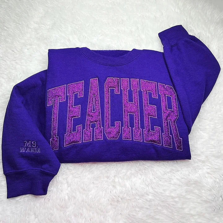 Personalisiertes, besticktes MAMA-Sweatshirt aus Glitzer-Vinyl mit Design am Ärmel – Geschenk für Mama